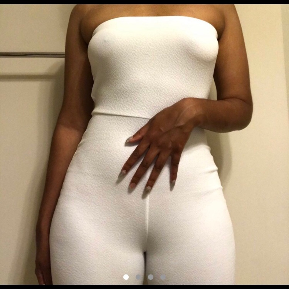 Ribbed flare white jumpsuit